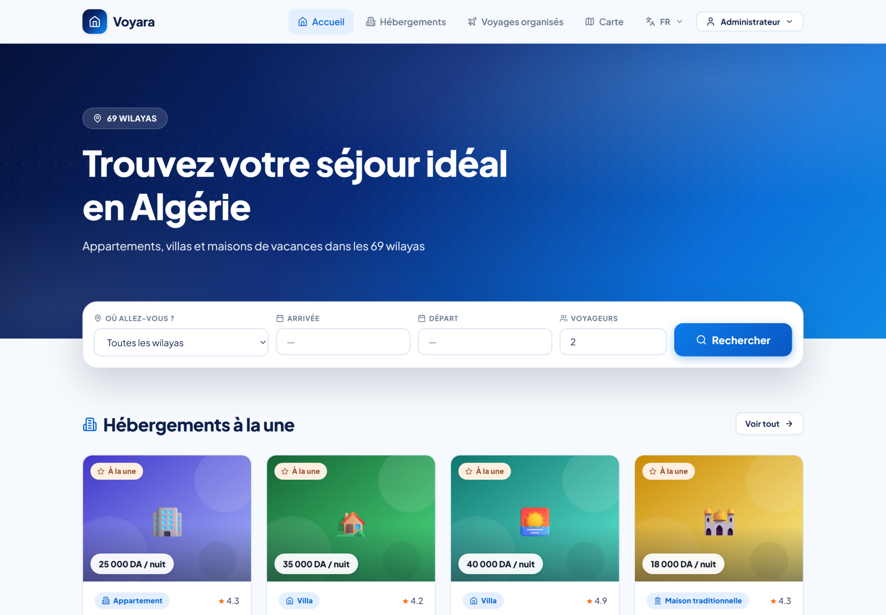 Plateforme de réservation Voyara